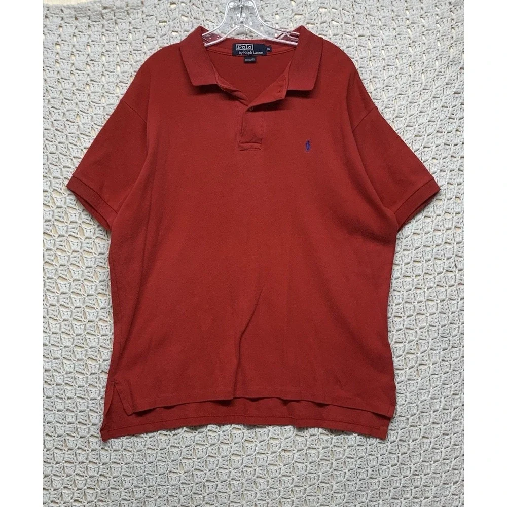 Polo Ralph Lauren Polo Shirt Mens XL Red Blue Pony‎ 100%Cotton Usa Made Vintage